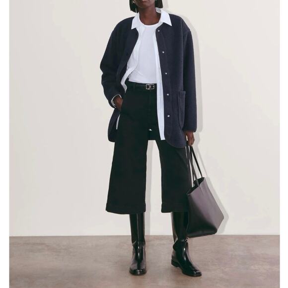 NWT Everlane The Teddy Fleece Sherpa Liner Longline Jacket Navy Blue Size XS - Picture 1 of 12